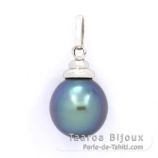 18K Solid White Gold Pendant and 1 Tahitian Pearl Semi-Baroque B+ 11.5 mm