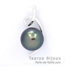 18K Solid White Gold Pendant and 1 Tahitian Pearl Round AB 9.9 mm