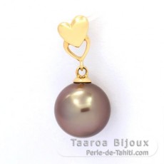 18K solid Gold Pendant and 1 Tahitian Pearl Round AB 9.8 mm