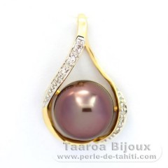 14K Solid Gold Pendant + 6 diamonds and 1 Tahitian Pearl Near-Round A 10.1 mm