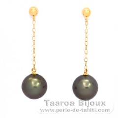 18K solid Gold Earrings and 2 Tahitian Pearls Round B 8.1 mm
