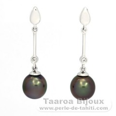 Rhodiated Sterling Silver Earrings and 2 Tahitian Pearls Semi-Baroque B 8 mm