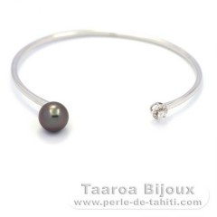 Rhodiated Sterling Silver Bracelet and 1 Tahitian Pearl Round C 8.8 mm