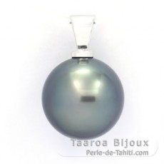 18K Solid White Gold Pendant and 1 Tahitian Pearl Round B/C 13.6 mm