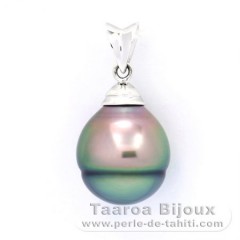 Rhodiated Sterling Silver Pendant and 1 Tahitian Pearl Ringed C 11.4 mm