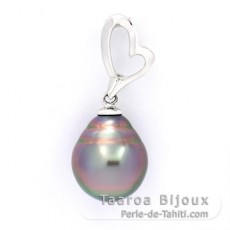 Rhodiated Sterling Silver Pendant and 1 Tahitian Pearl Ringed B 10.5 mm