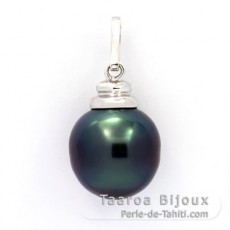 Rhodiated Sterling Silver Pendant and 1 Tahitian Pearl Ringed C 11.7 mm