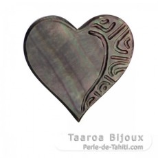 Tahitian Mother-of-pearl heart shape engraved - 26 x 26 mm