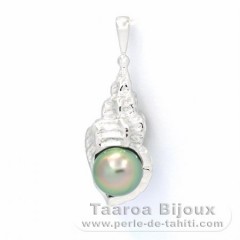 Rhodiated Sterling Silver Pendant and 1 Tahitian Pearl Near-Round C 8.2 mm