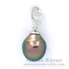 Rhodiated Sterling Silver Pendant and 1 Tahitian Pearl Semi-Baroque C 11.6 mm