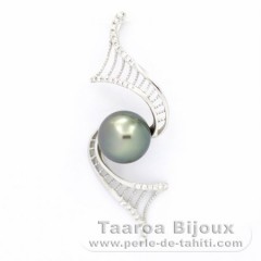 Rhodiated Sterling Silver Pendant and 1 Tahitian Pearl Near-Round C 9.3 mm