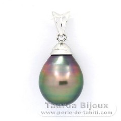 Rhodiated Sterling Silver Pendant and 1 Tahitian Pearl Ringed B 10.3 mm