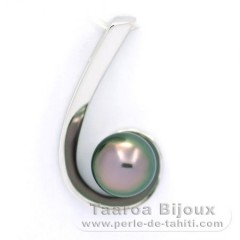 Rhodiated Sterling Silver Pendant and 1 Tahitian Pearl Round C 9.2 mm