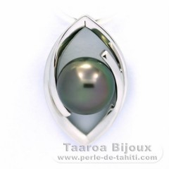 Rhodiated Sterling Silver Pendant and 1 Tahitian Pearl Round C 9.1 mm