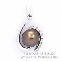 Rhodiated Sterling Silver Pendant and 1 Tahitian Pearl Near-Round C 9.3 mm