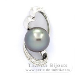 Rhodiated Sterling Silver Pendant and 1 Tahitian Pearl Round C 8.6 mm