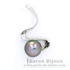 Rhodiated Sterling Silver Pendant and 1 Tahitian Pearl Semi-Baroque B 9.3 mm