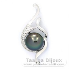 Rhodiated Sterling Silver Pendant and 1 Tahitian Pearl Round C 10.3 mm