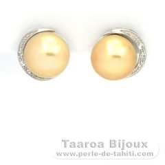 Rhodiated Sterling Silver Earrings and 2 Australian Pearls Semi-Round C 9 mm