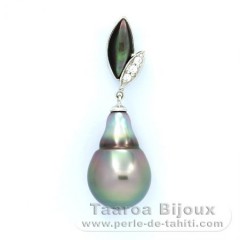 Rhodiated Sterling Silver Pendant and 1 Tahitian Pearl Semi-Baroque B 11.2 mm