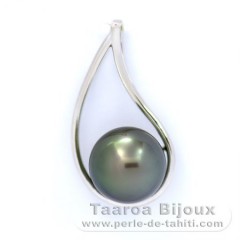 Rhodiated Sterling Silver Pendant and 1 Tahitian Pearl Round B 10.5 mm