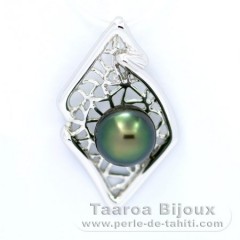 Rhodiated Sterling Silver Pendant and 1 Tahitian Pearl Near-Round C 9.8 mm