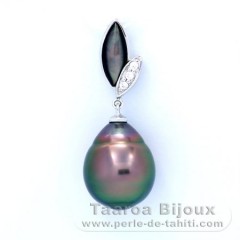 Rhodiated Sterling Silver Pendant and 1 Tahitian Pearl Ringed AB 11.8 mm