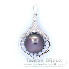 Rhodiated Sterling Silver Pendant and 1 Tahitian Pearl Round C 11.8 mm