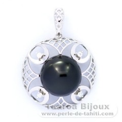 Rhodiated Sterling Silver Pendant and 1 Tahitian Pearl Round C 11.8 mm