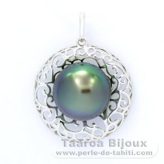 Rhodiated Sterling Silver Pendant and 1 Tahitian Pearl Semi-Baroque BC 11.9 mm