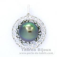 Rhodiated Sterling Silver Pendant and 1 Tahitian Pearl Semi-Baroque B/C 11.9 mm