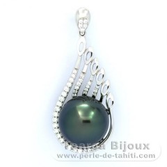 Rhodiated Sterling Silver Pendant and 1 Tahitian Pearl Near-Round C 12.7 mm