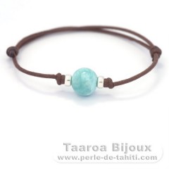 Cotton Bracelet, Silver and 1 Larimar - 11.3 mm - 2.5 gr