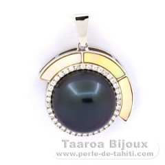 Rhodiated Sterling Silver Pendant and 1 Tahitian Pearl Semi-Baroque C 12.7 mm