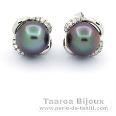 Rhodiated Sterling Silver Earrings and 2 Tahitian Pearls Round C 8.2 mm