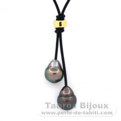 Leather Necklace and 2 Tahitian Pearls Ringed B 11.5 mm