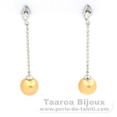 Rhodiated Sterling Silver Earrings and 2 Australian Pearls Semi-Baroque C 8 mm