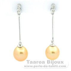 Rhodiated Sterling Silver Earrings and 2 Australian Pearls Semi-Baroque C 9.4 mm