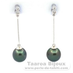 Rhodiated Sterling Silver Earrings and 2 Tahitian Pearls Semi-Baroque AB 8.5 mm