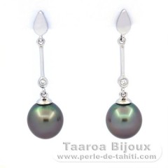 Rhodiated Sterling Silver Earrings and 2 Tahitian Pearls Semi-Baroque B 8.5 mm