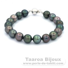 Bracelet with 18 Tahitian Pearls Round C 8.6 to 8.9 mm and Rhodiated Sterling Silver
