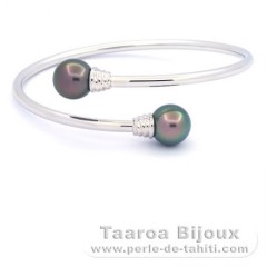 Rhodiated Sterling Silver Bracelet and 2 Tahitian Pearls Round C 10.4 mm
