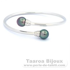 Rhodiated Sterling Silver Bracelet and 2 Tahitian Pearls Semi-Baroque B 9.5 mm