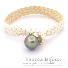 Leather Bracelet and 1 Tahitian Pearl Semi-Baroque C 13.5 mm