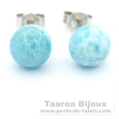 Rhodiated Sterling Silver Earrings and 2 Larimars - 8.2 mm - 1.7 gr