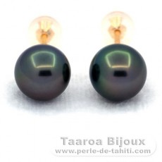 18K solid Gold Earrings and 2 Tahitian Pearls Round B 8.4 mm