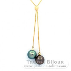 18K solid Gold Necklace and 2 Tahitian Pearls Round A 8.6 mm