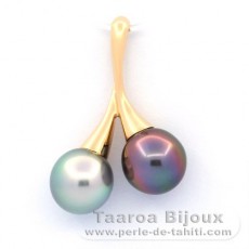 18K solid Gold Pendant and 2 Tahitian Pearls Semi-Baroque A 9.5 mm