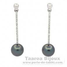 Rhodiated Sterling Silver Earrings and 2 Tahitian Pearls Round BC 8.8 mm