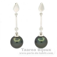 Rhodiated Sterling Silver Earrings and 2 Tahitian Pearls Round C 8.6 mm